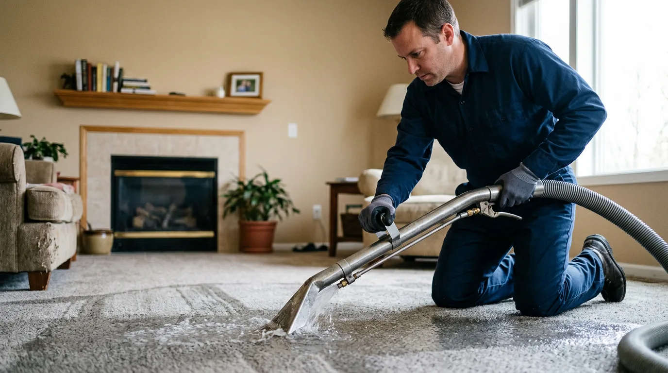 Water damage restoration technician working near Sabetha, KS